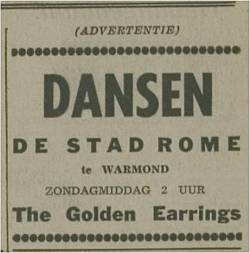 The Golden Earrings Leidse Courant newspaper ad Warmond - De Stad Rome June 30 1968